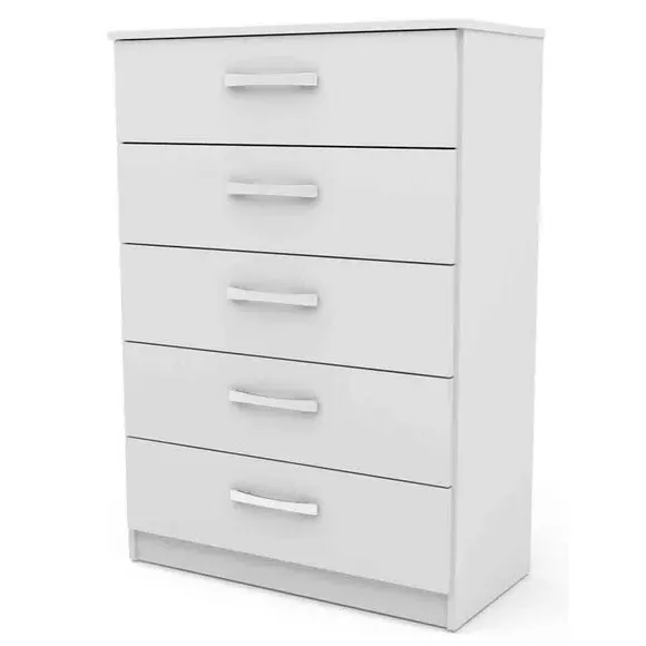 5-Drawer Chest with Silver Handles - White
