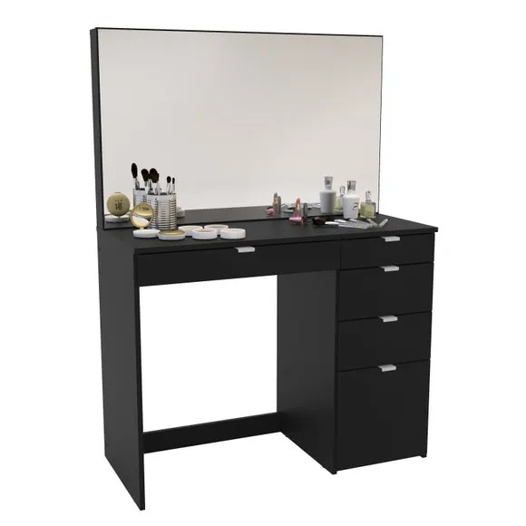 5-Drawer Dressing Table with Mirror - Black