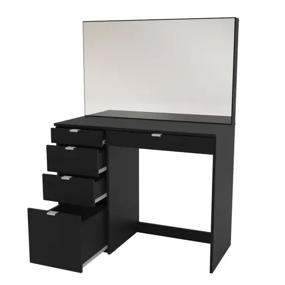 5-Drawer Dressing Table with Mirror - Black