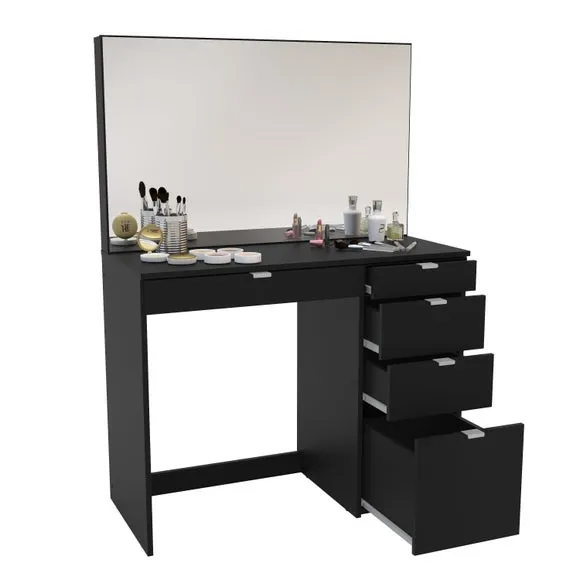 5-Drawer Dressing Table with Mirror - Black