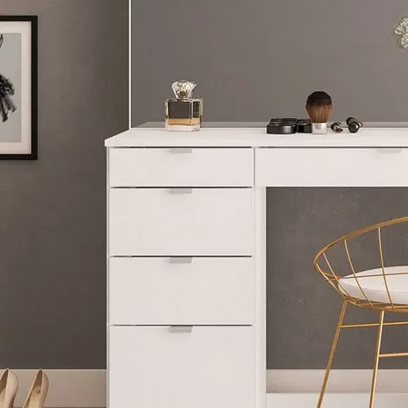 5-Drawer Dressing Table with Mirror - White