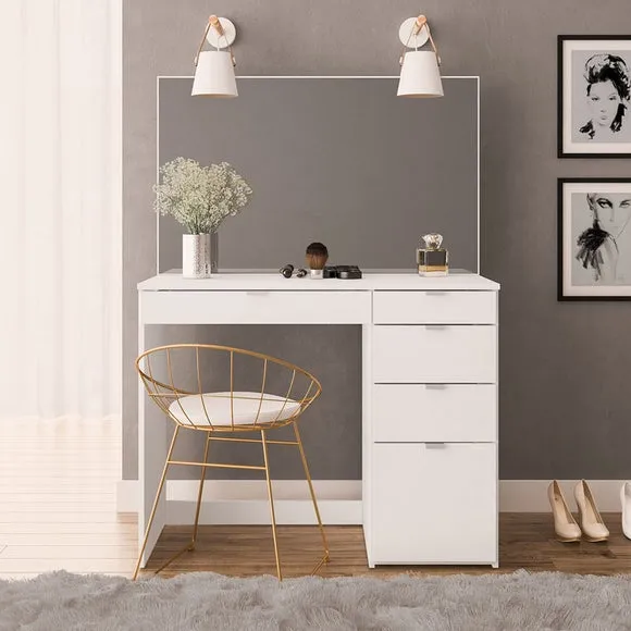 5-Drawer Dressing Table with Mirror - White