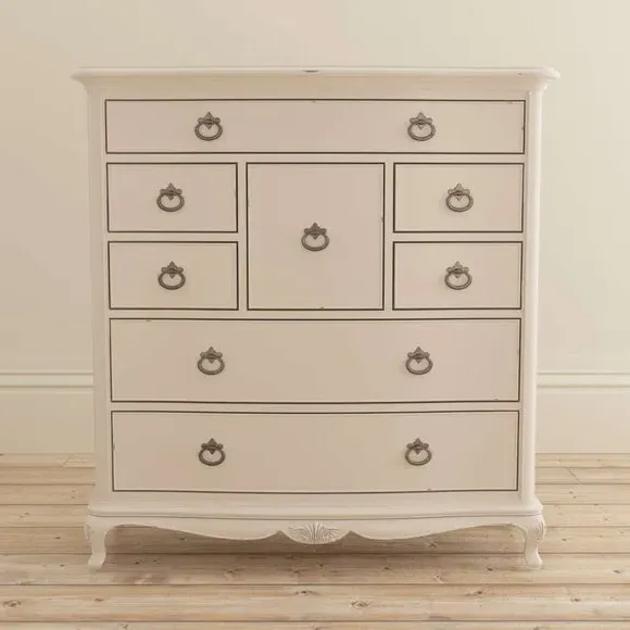 8-Drawer Chest with Carved Details - Cream, Wood