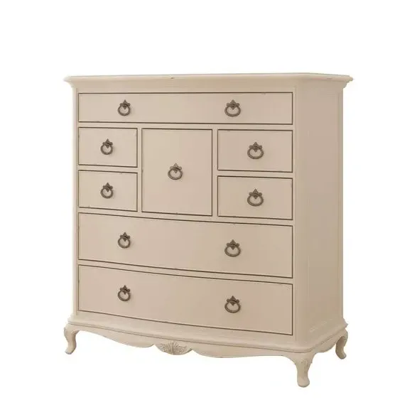 8-Drawer Chest with Carved Details - Cream, Wood