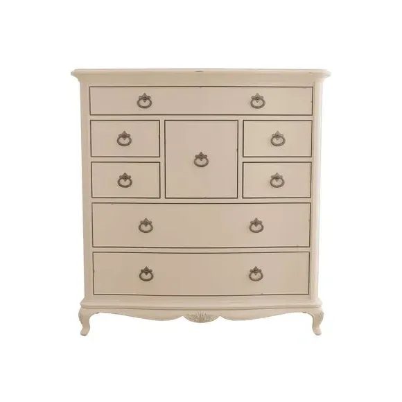 8-Drawer Chest with Carved Details - Cream, Wood