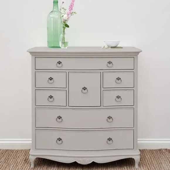 8-Drawer Chest with Carved Details - Grey, Wood