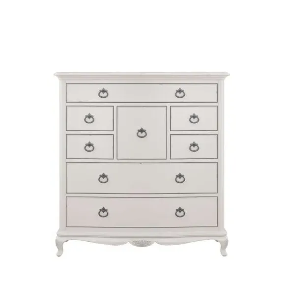 8-Drawer Chest with Carved Details - Grey, Wood