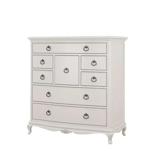 8-Drawer Chest with Carved Details - Grey, Wood