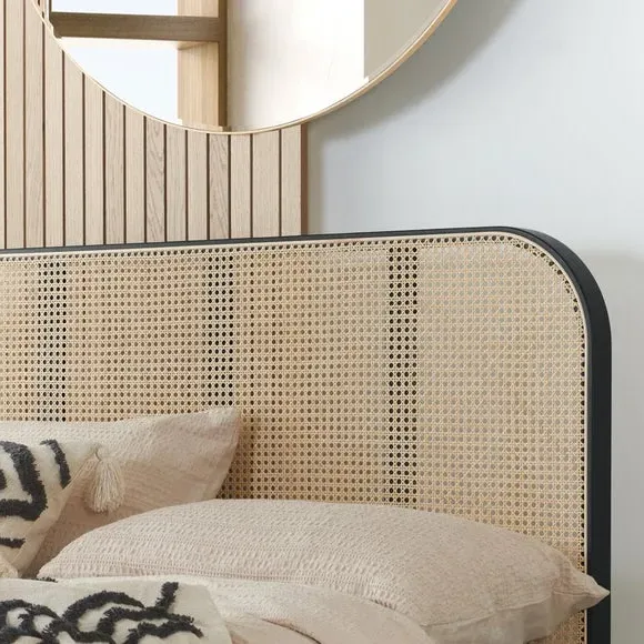 Bed Frame with Curved Headboard - Black, Rattan