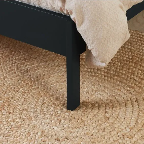 Bed Frame with Curved Headboard - Black, Rattan