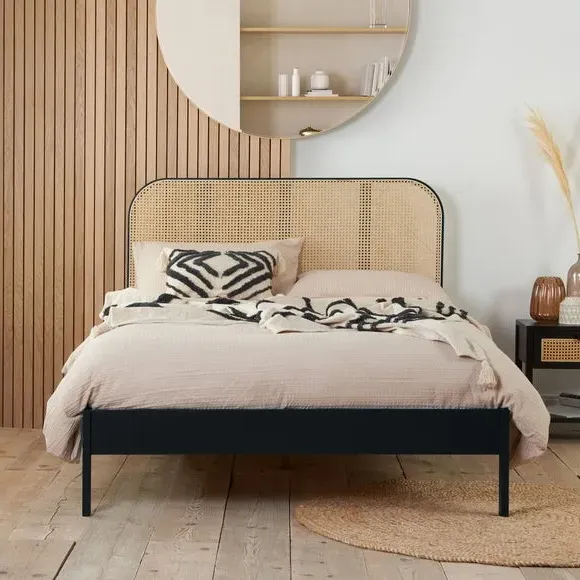 Bed Frame with Curved Headboard - Black, Rattan