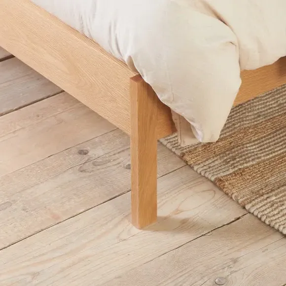 Bed Frame with Curved Headboard - Oak, Rattan