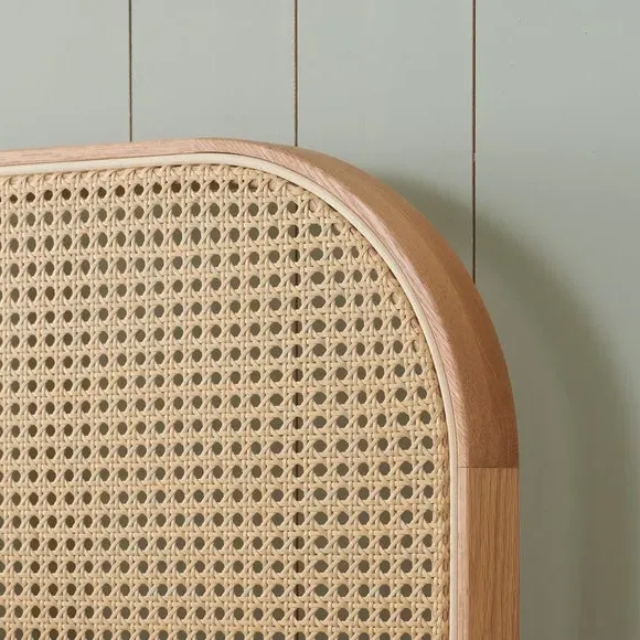 Bed Frame with Curved Headboard - Oak, Rattan