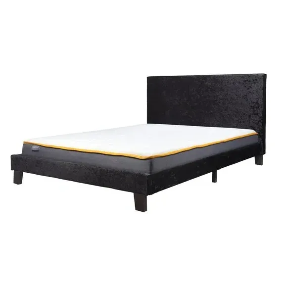 Bed Frame with Cushioned Headboard - Black, Velvet