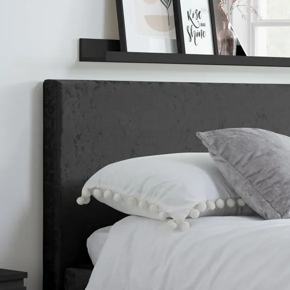 Bed Frame with Cushioned Headboard - Black, Velvet