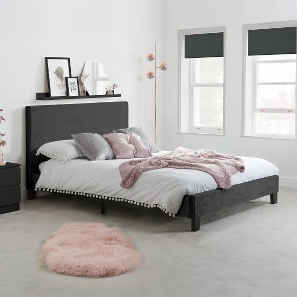 Bed Frame with Cushioned Headboard - Black, Velvet image