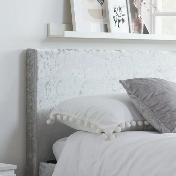 Bed Frame with Cushioned Headboard - Silver, Velvet