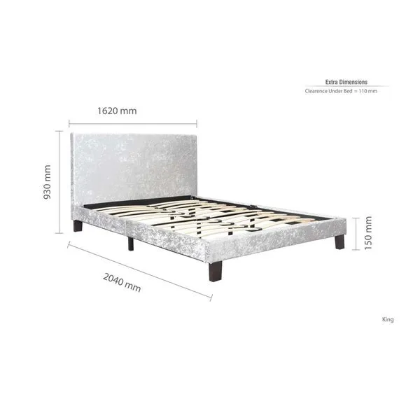 Bed Frame with Cushioned Headboard - Silver, Velvet