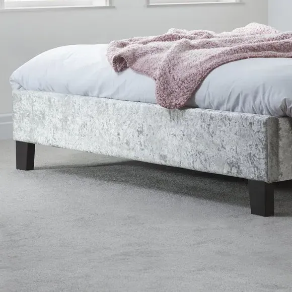 Bed Frame with Cushioned Headboard - Silver, Velvet