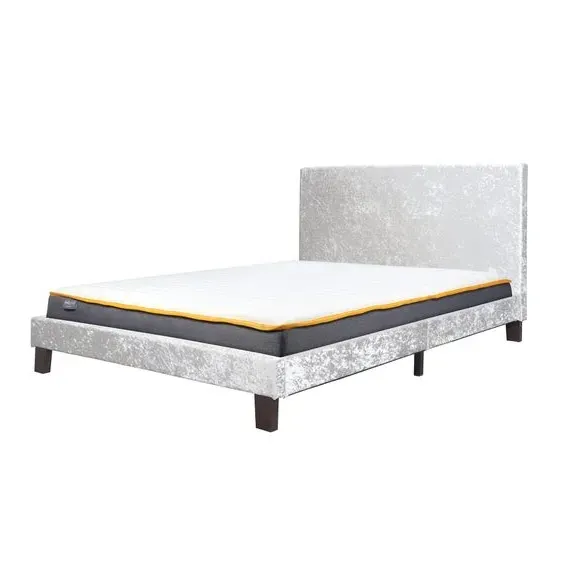 Bed Frame with Cushioned Headboard - Silver, Velvet