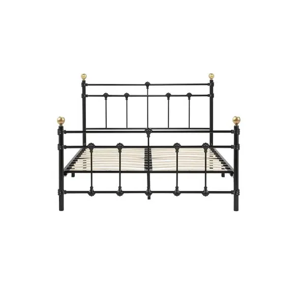 Bed Frame with Sprung Slats - Black, Metal
