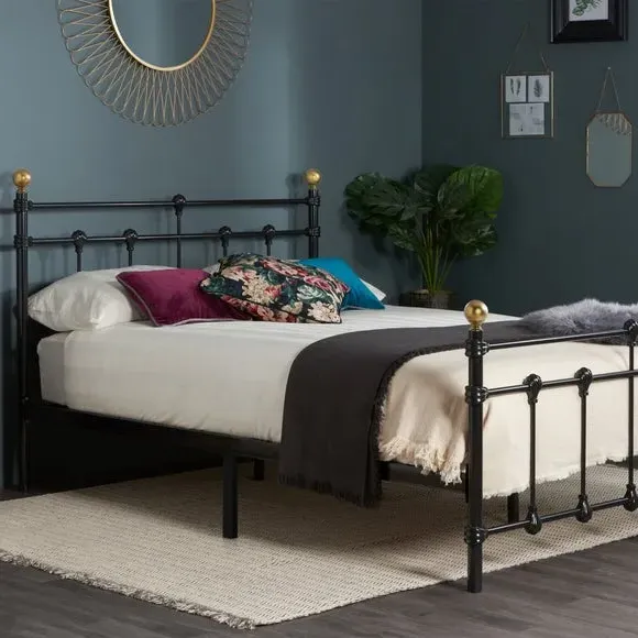 Bed Frame with Sprung Slats - Black, Metal