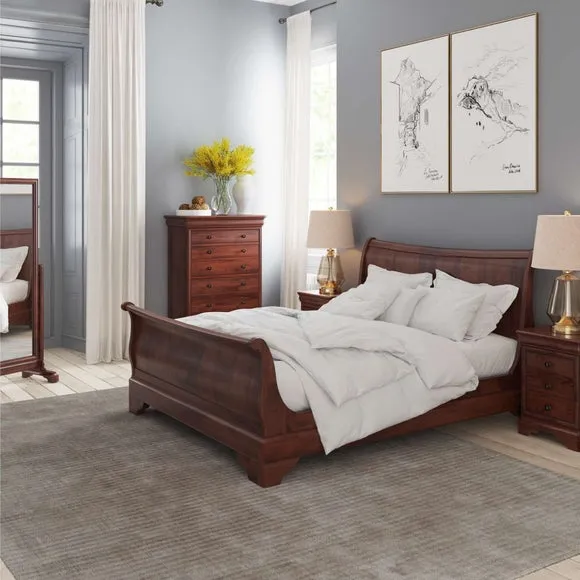Bed Frame with Sprung Slats - Brown, Wood Veneer