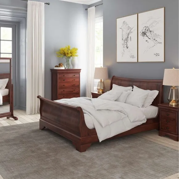 Bed Frame with Sprung Slats - Brown, Wood Veneer