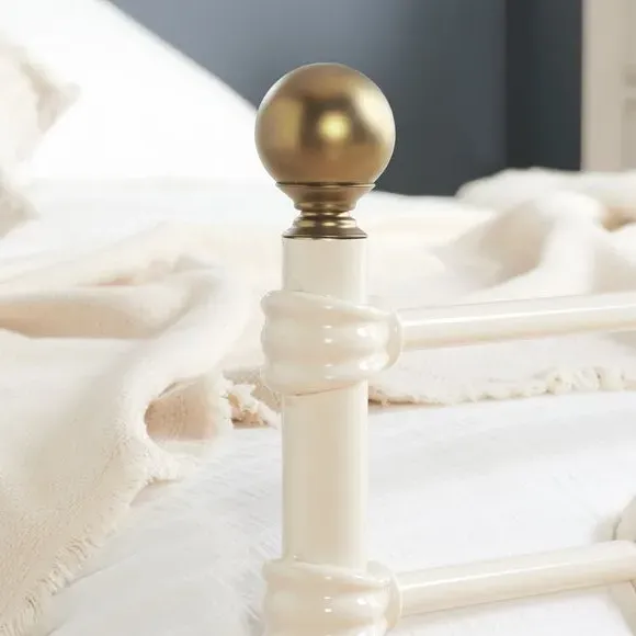 Bed Frame with Sprung Slats - Cream, Metal