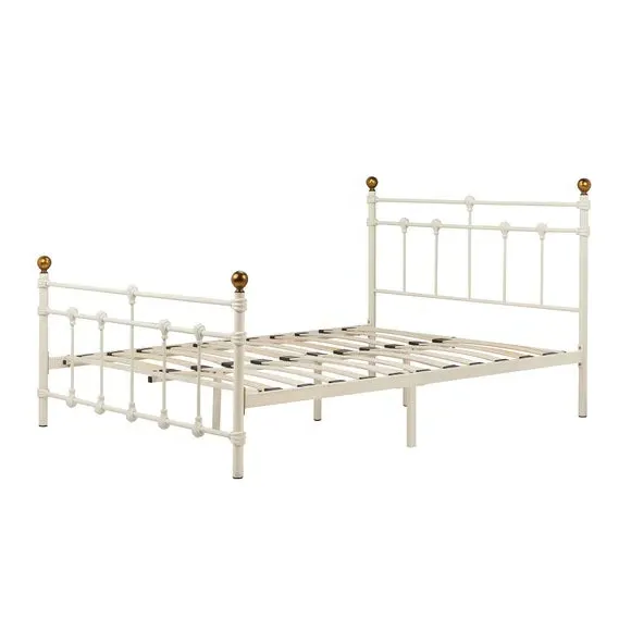 Bed Frame with Sprung Slats - Cream, Metal