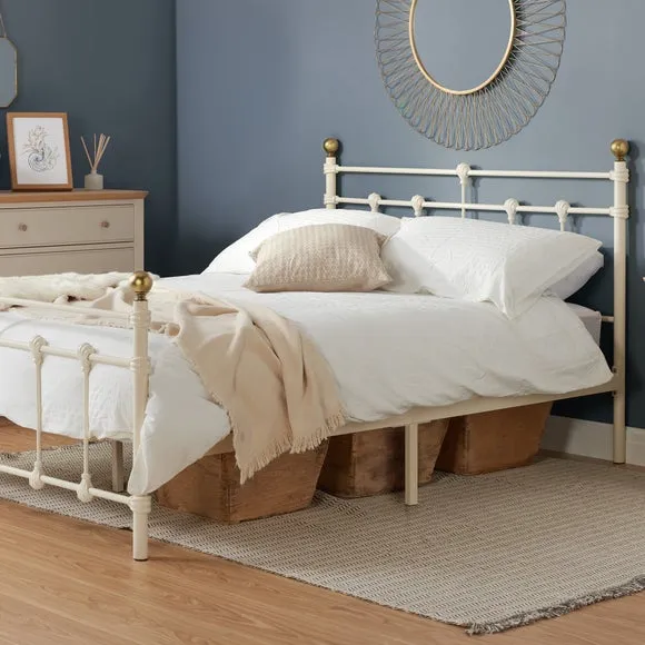Bed Frame with Sprung Slats - Cream, Metal