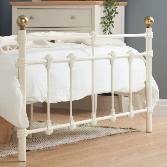 Bed Frame with Sprung Slats - Cream, Metal