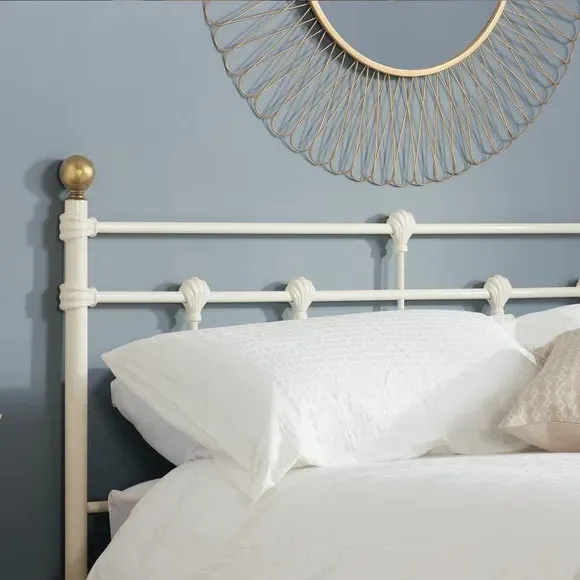 Bed Frame with Sprung Slats - Cream, Metal