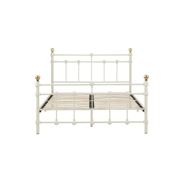 Bed Frame with Sprung Slats - Cream, Metal