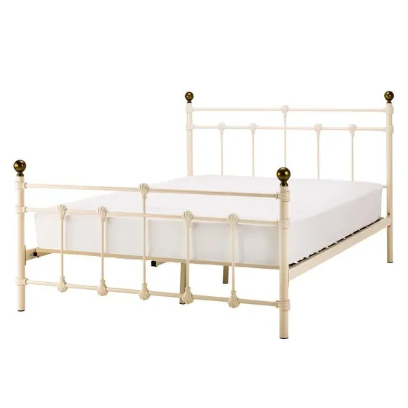 Bed Frame with Sprung Slats - Cream, Metal