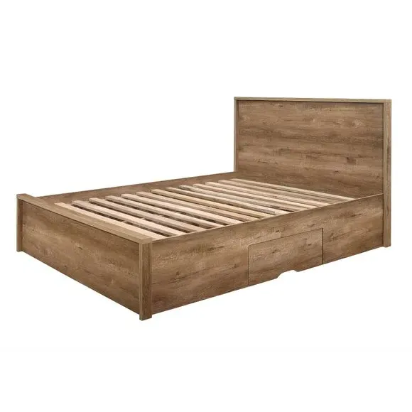 Bed Frame with Storage Drawers - Brown, Oak
