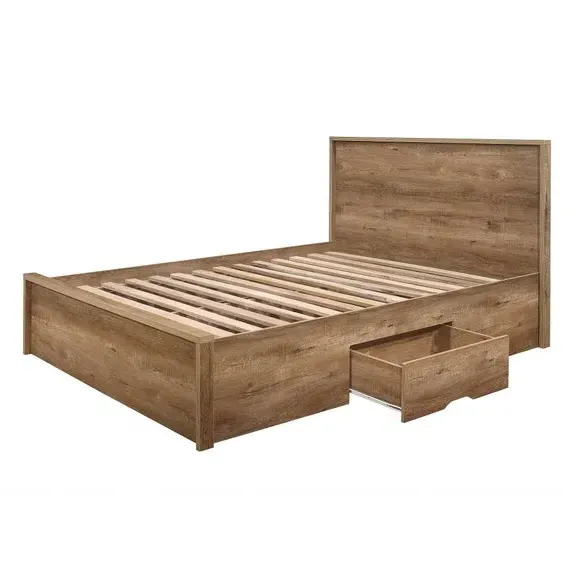 Bed Frame with Storage Drawers - Brown, Oak