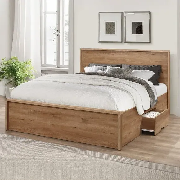 Bed Frame with Storage Drawers - Brown, Oak