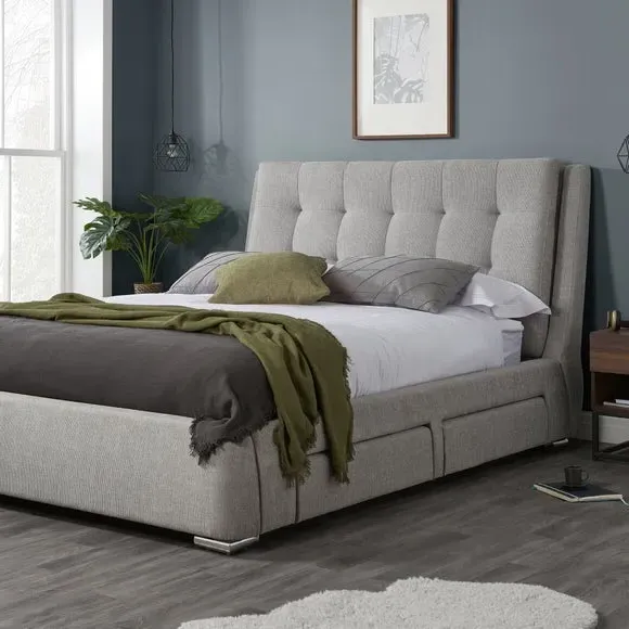 Bed Frame with Storage - Grey, Fabric
