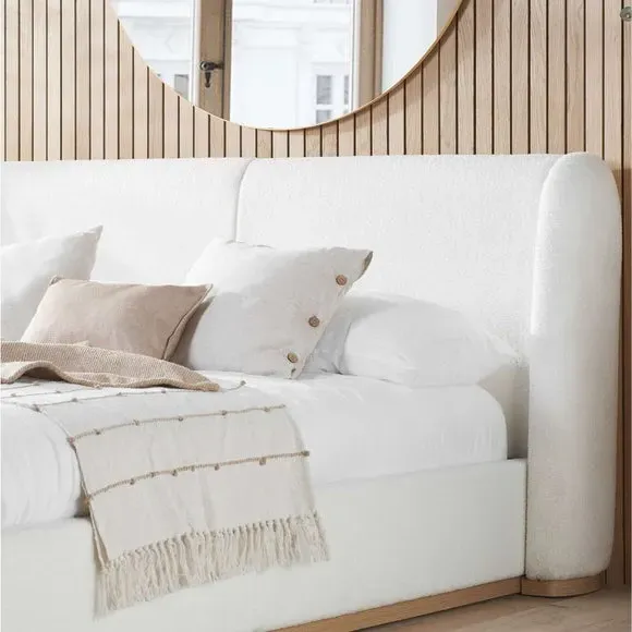 Bed Frame with Upholstered Headboard - White, Boucle