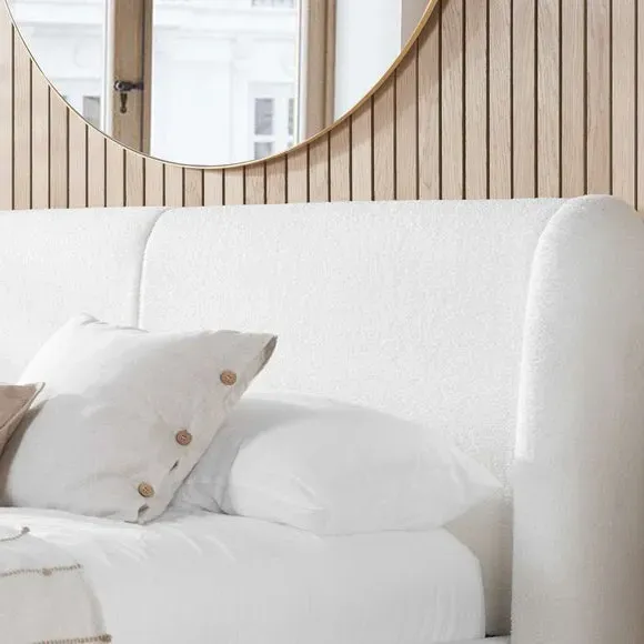 Bed Frame with Upholstered Headboard - White, Boucle