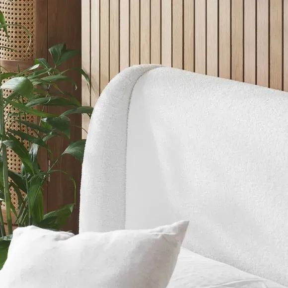 Bed Frame with Upholstered Headboard - White, Boucle
