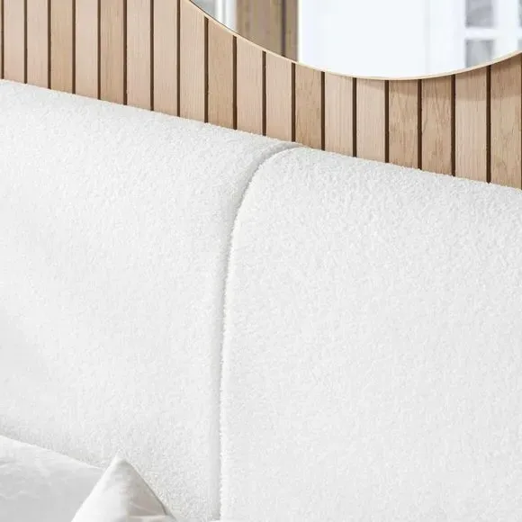 Bed Frame with Upholstered Headboard - White, Boucle