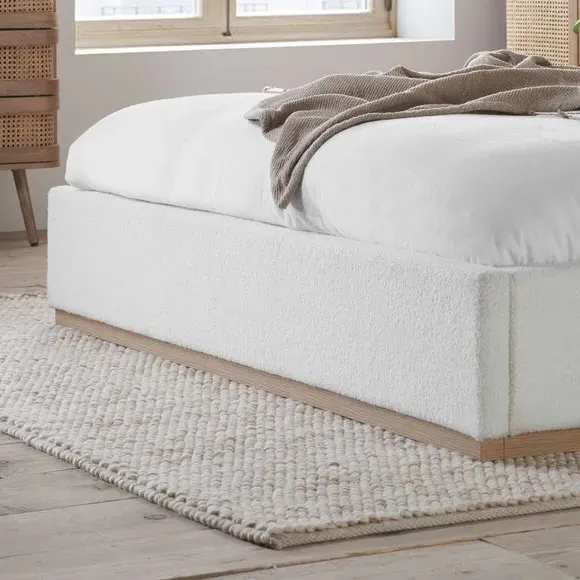 Bed Frame with Upholstered Headboard - White, Boucle