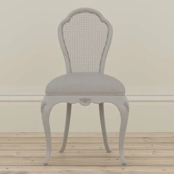 Bedroom Chair with Carved Details - Grey, Cotton