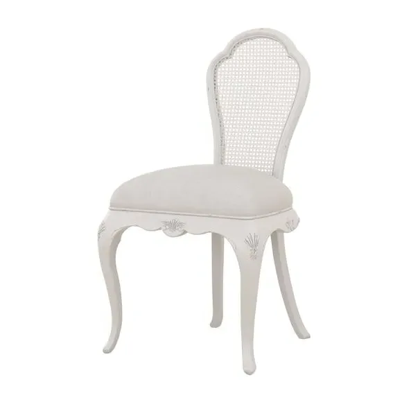 Bedroom Chair with Carved Details - Grey, Cotton