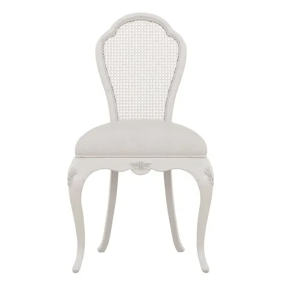Bedroom Chair with Carved Details - Grey, Cotton