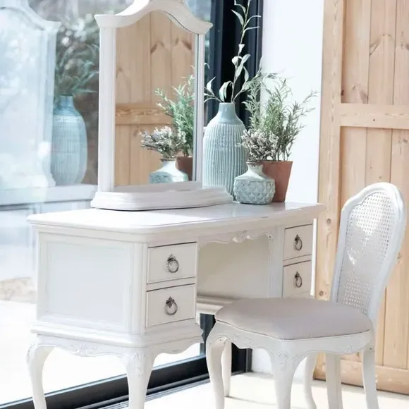 Bedroom Chair with Carved Details - Grey, Cotton