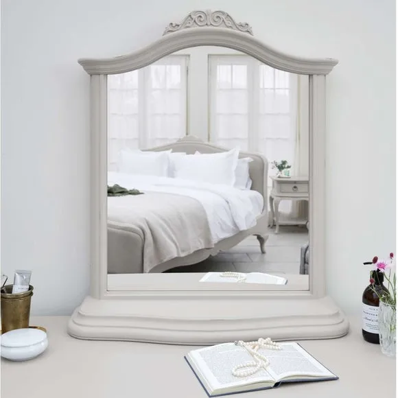 Carved Mirror with Painted Finish - Grey, Wood image