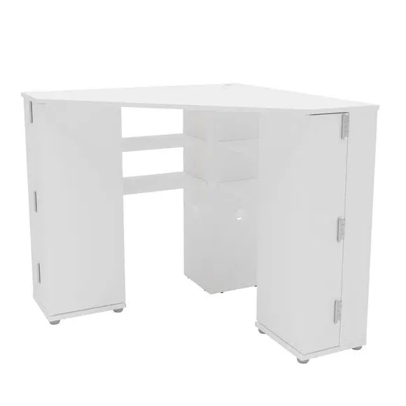 Corner Dressing Table with Storage - White
